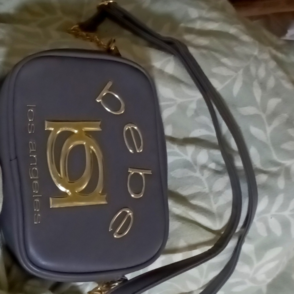 Bebe Kayla Grey & Gold toned metallicaccent.Camera Crossbody bag. Gently loved.
